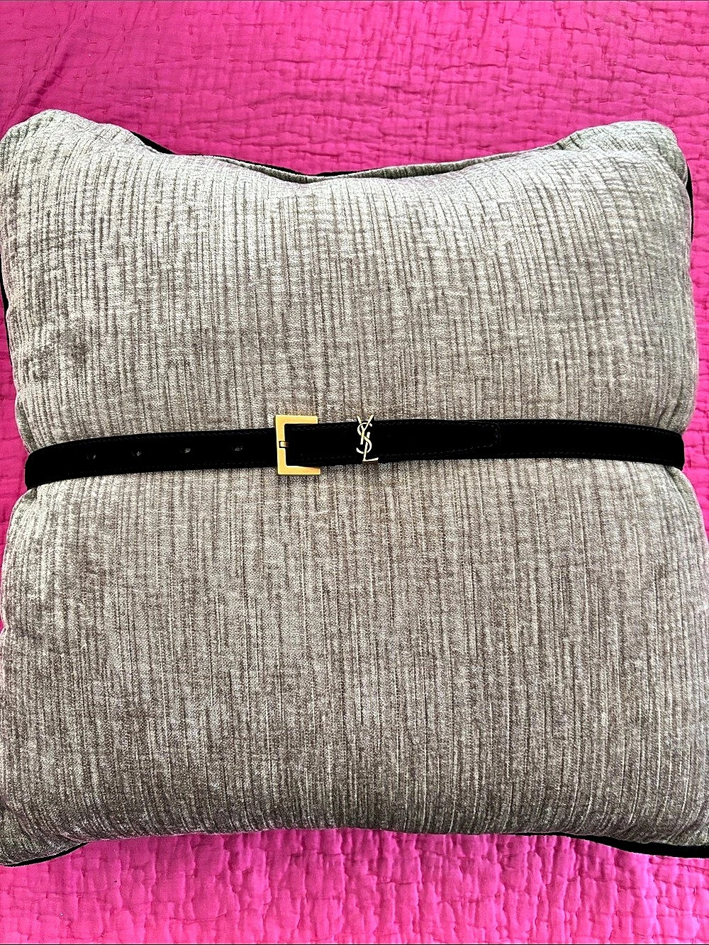 Saint Laurent YSL Buckle Black natural suede Belt, L39 inch